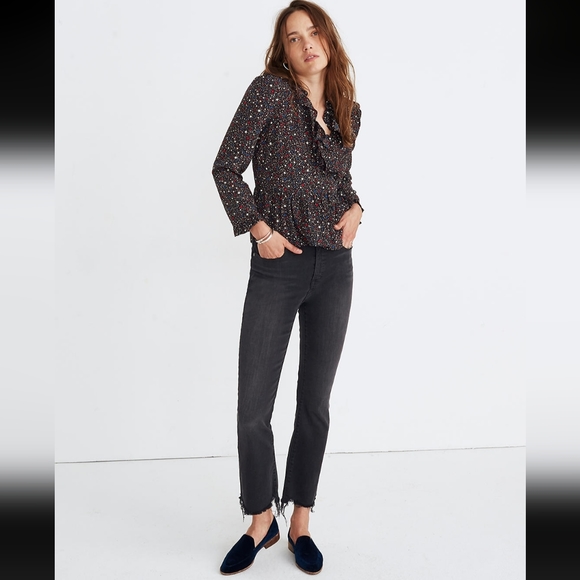 Madewell 100% Silk Ruffle-Hem Wrap Top in Starry Night Sz. Sm - Picture 5 of 16